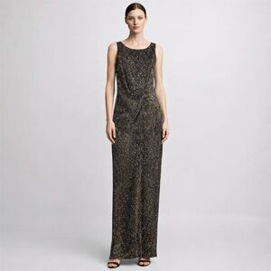 Calvin Klein Metallic Gold & Black Twist-Front Evening Gown — Size 4
